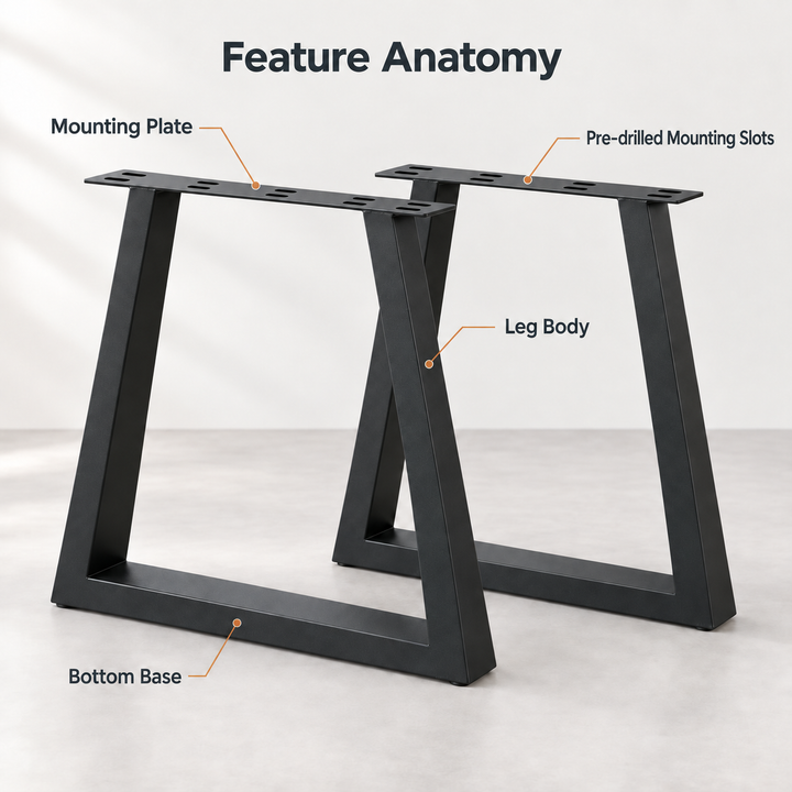 Set of 2 Steel Trapezoid Table Legs 72cm Black