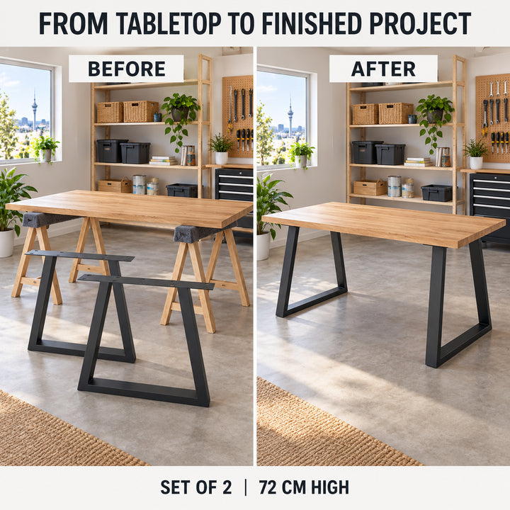 Set of 2 Steel Trapezoid Table Legs 72cm Black