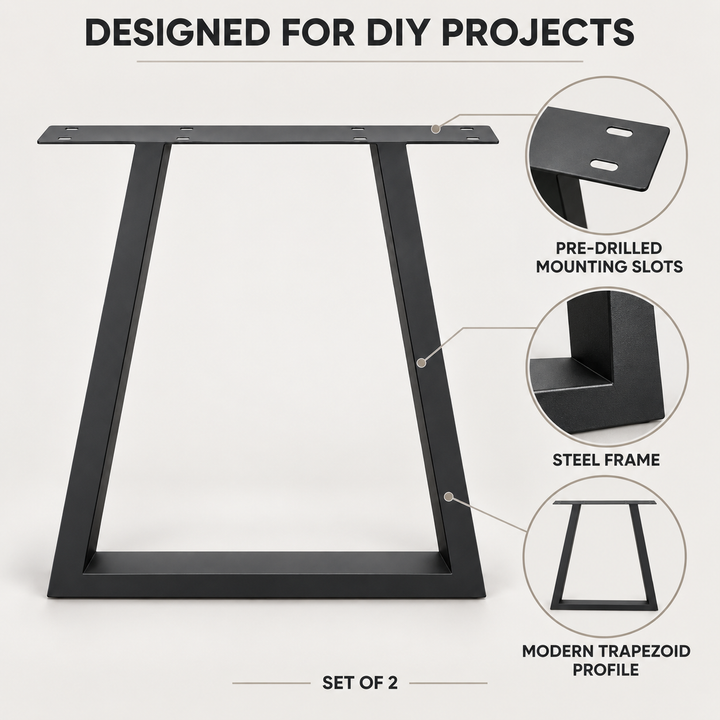 Set of 2 Steel Trapezoid Table Legs 72cm Black