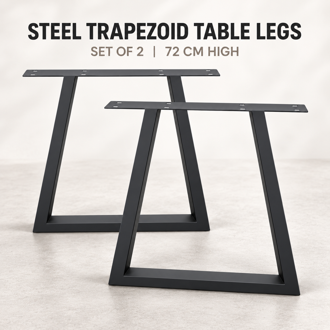 Set of 2 Steel Trapezoid Table Legs 72cm Black