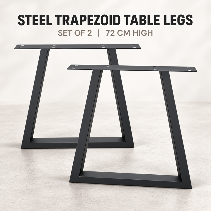 Set of 2 Steel Trapezoid Table Legs 72cm Black