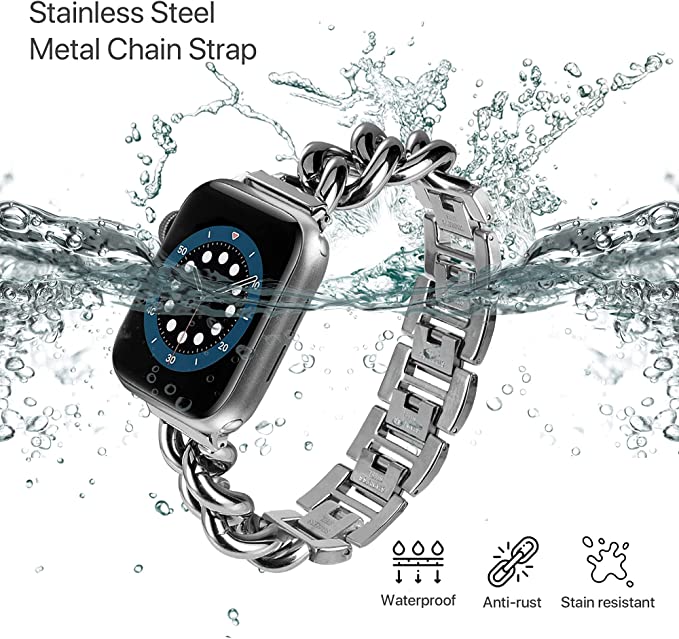 Stainless Steel Chain Bracelet Compatible With Apple Watch Band for 38MM 40MM 41MM-Sliver