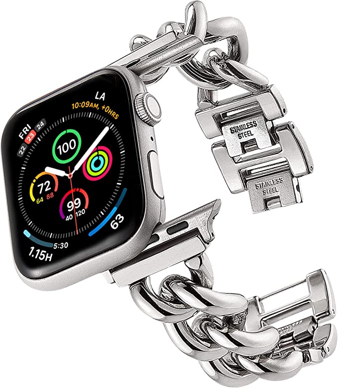 Stainless Steel Chain Bracelet Compatible With Apple Watch Band for 38MM 40MM 41MM-Sliver