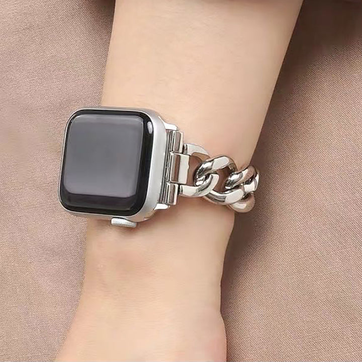Stainless Steel Chain Bracelet Compatible With Apple Watch Band for 42MM 44MM 45MM-Sliver