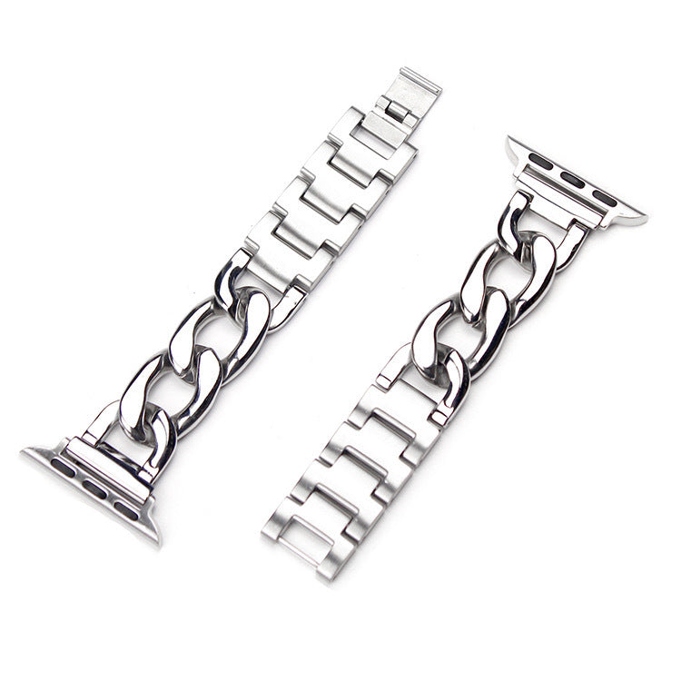 Stainless Steel Chain Bracelet Compatible With Apple Watch Band for 42MM 44MM 45MM-Sliver
