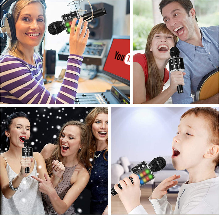 Karaoke Microphone with Bluetooth & LED Lights- Black