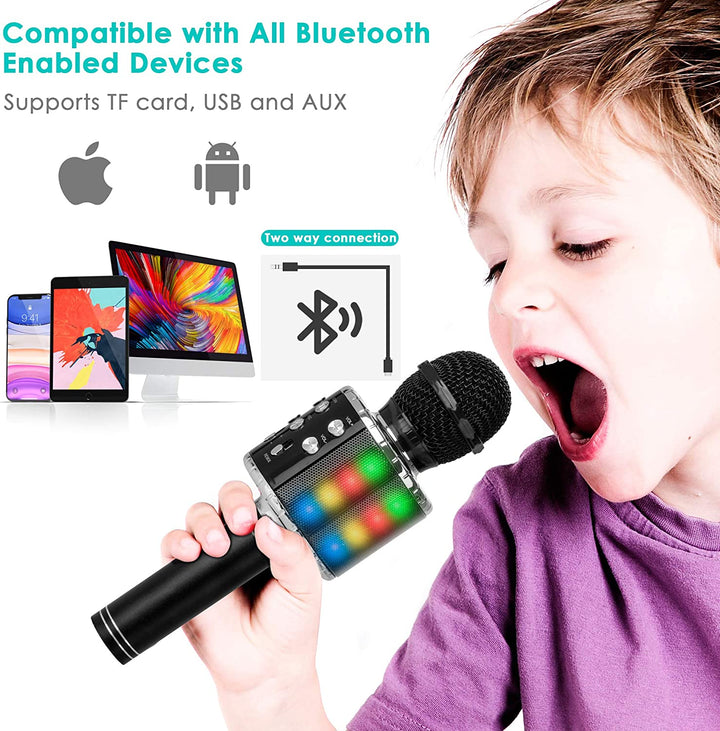 Karaoke Microphone with Bluetooth & LED Lights- Black