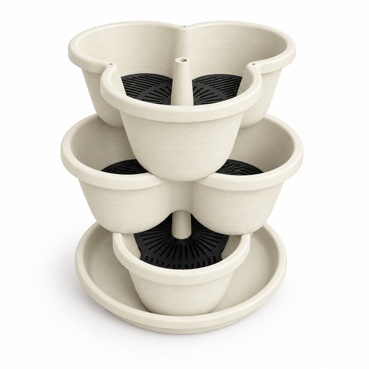 3 Tier Vertical Stackable Planter for Flowers, Herbs and Vegetables - White