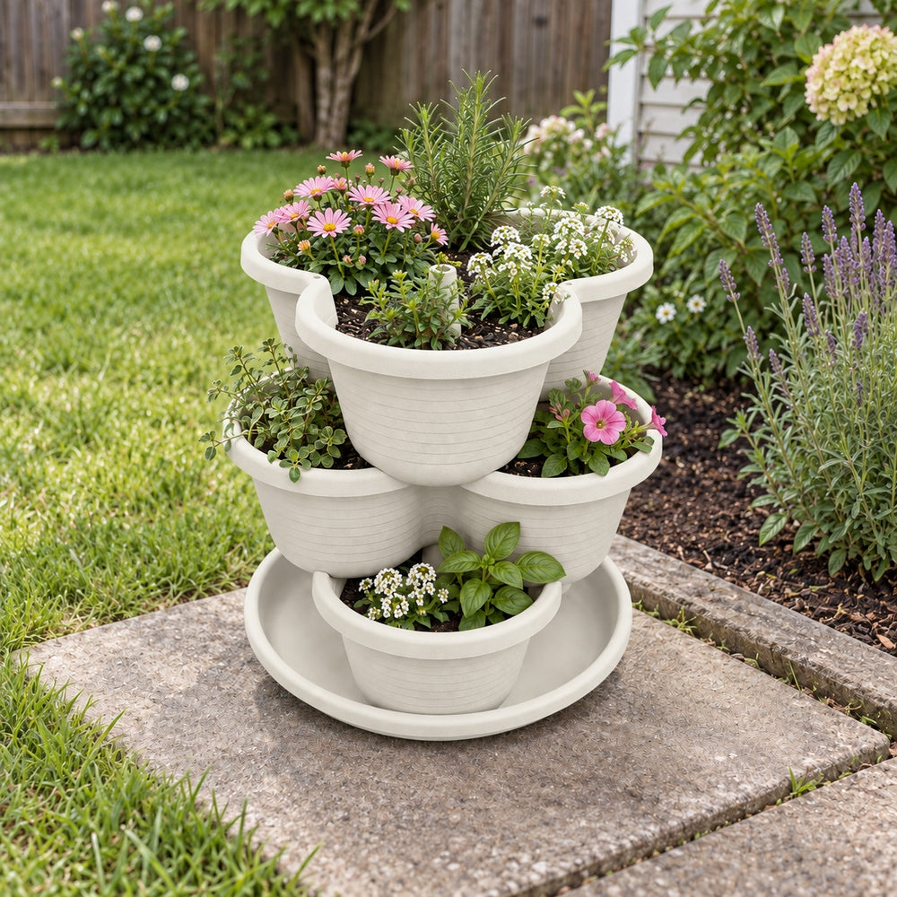 3 Tier Vertical Stackable Planter for Flowers, Herbs and Vegetables - White
