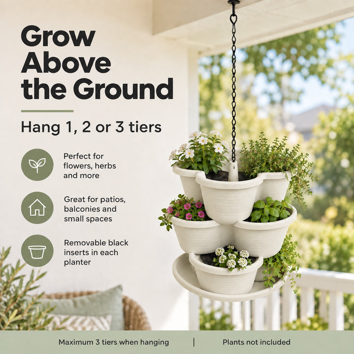 3 Tier Vertical Stackable Planter for Flowers, Herbs and Vegetables - White
