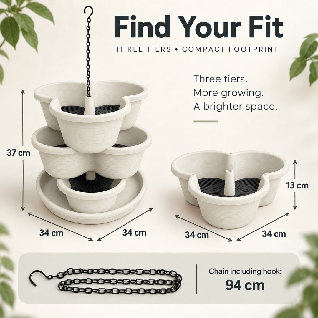3 Tier Vertical Stackable Planter for Flowers, Herbs and Vegetables - White