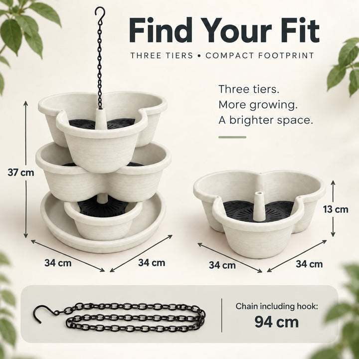 3 Tier Vertical Stackable Planter for Flowers, Herbs and Vegetables - White