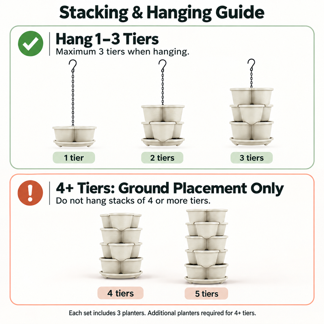 3 Tier Vertical Stackable Planter for Flowers, Herbs and Vegetables - White