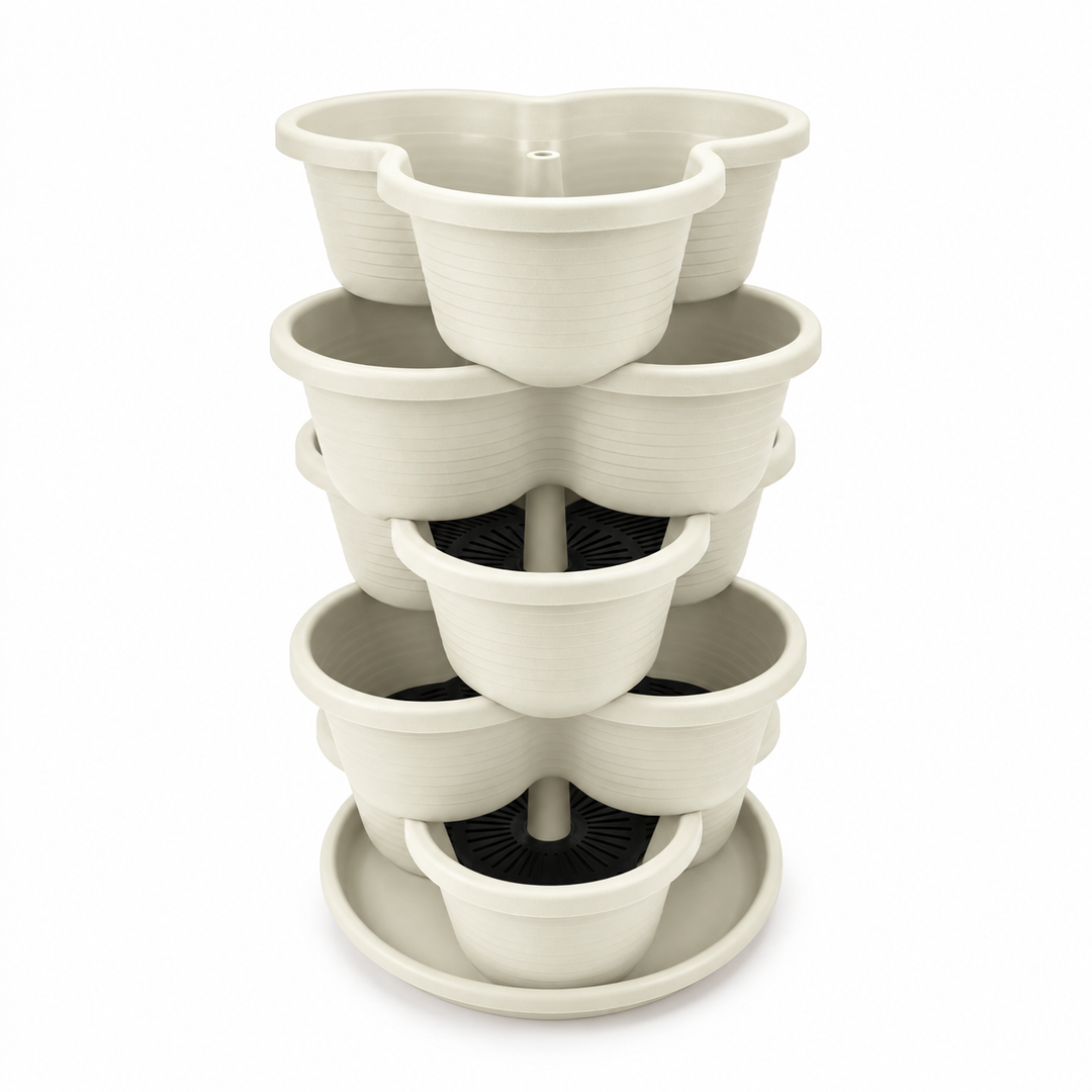 5 Tier Vertical Stackable Planter for Flowers Herbs Vegetables - White