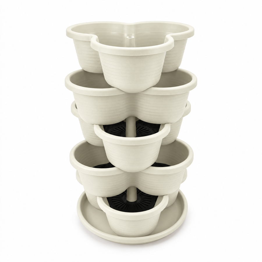 5 Tier Vertical Stackable Planter for Flowers Herbs Vegetables - White