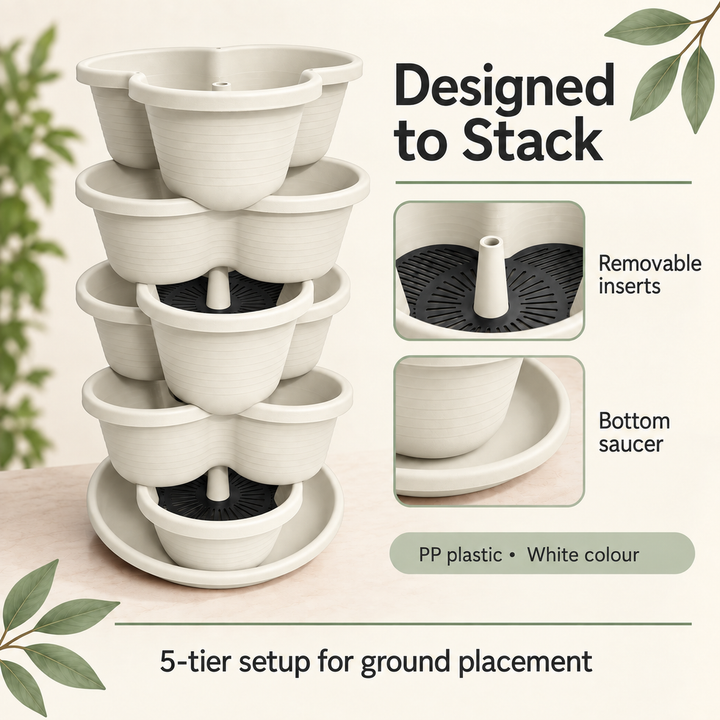 5 Tier Vertical Stackable Planter for Flowers Herbs Vegetables - White
