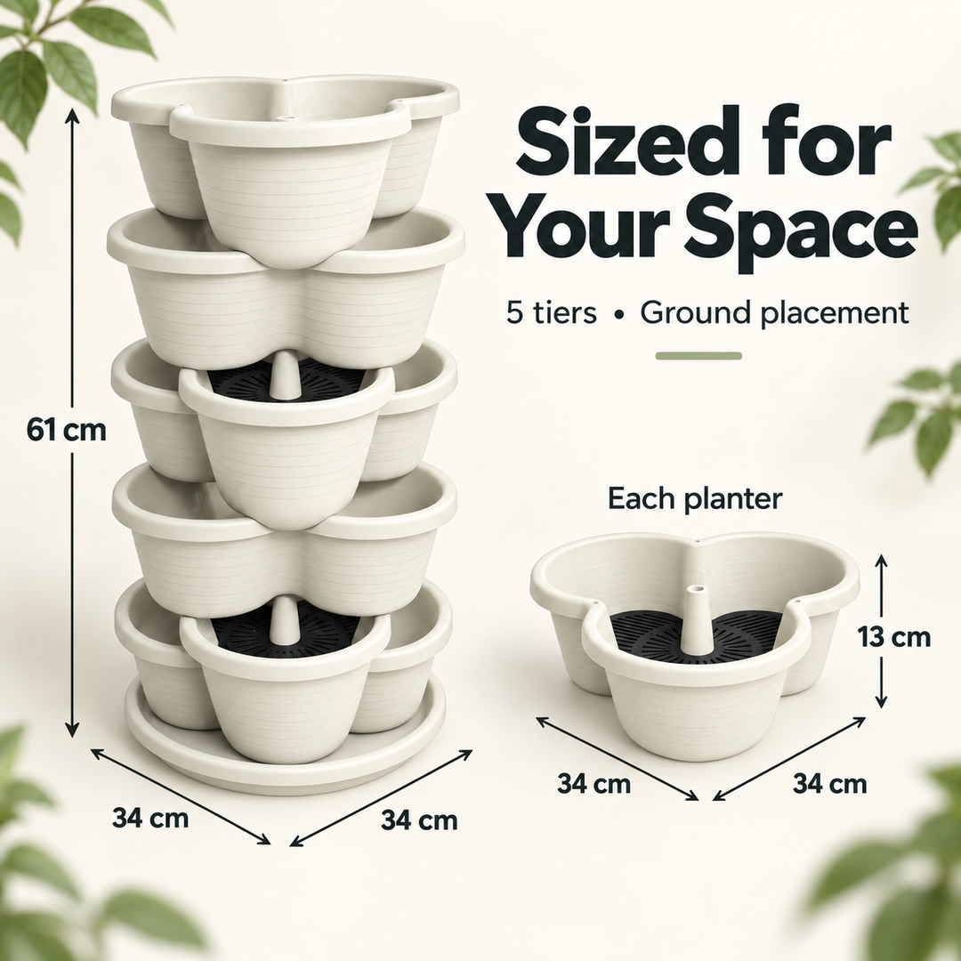 5 Tier Vertical Stackable Planter for Flowers Herbs Vegetables - White