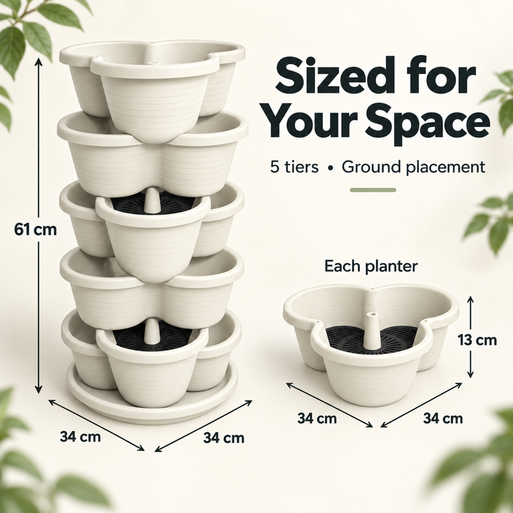 5 Tier Vertical Stackable Planter for Flowers Herbs Vegetables - White