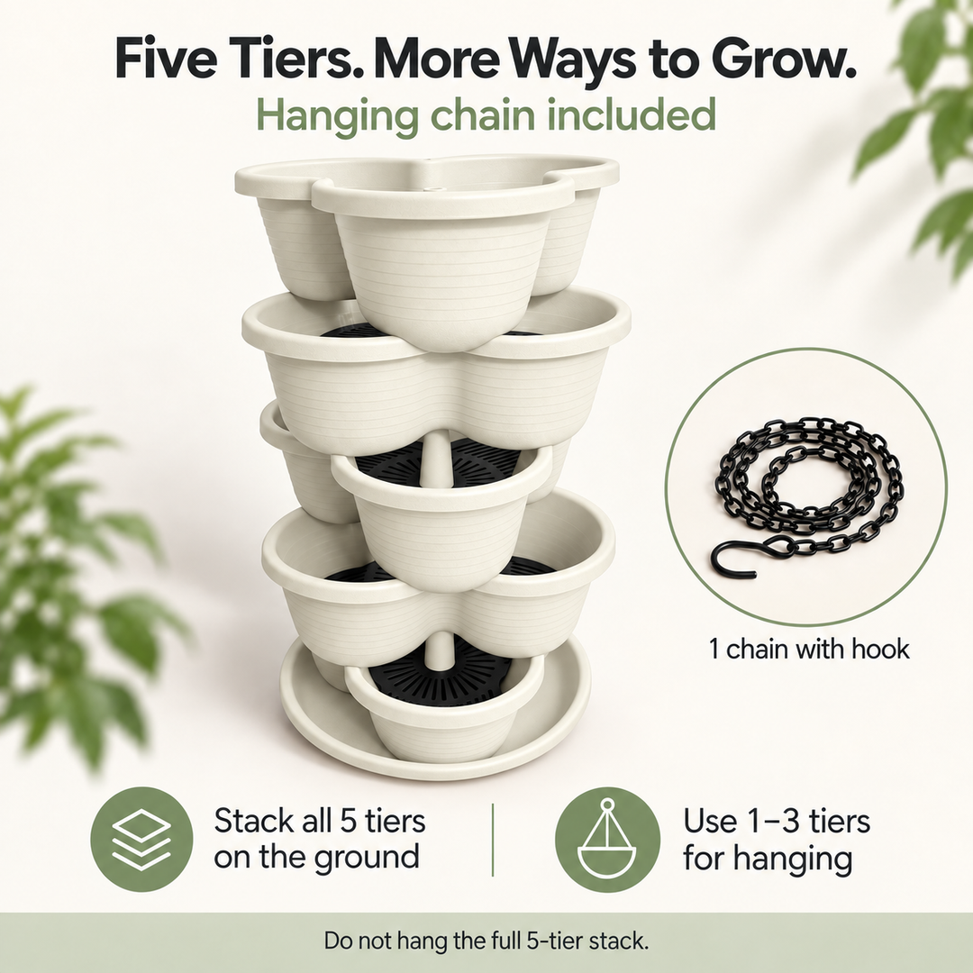 5 Tier Vertical Stackable Planter for Flowers Herbs Vegetables - White