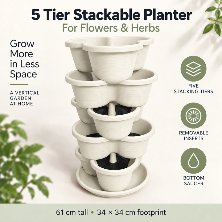 5 Tier Vertical Stackable Planter for Flowers Herbs Vegetables - White