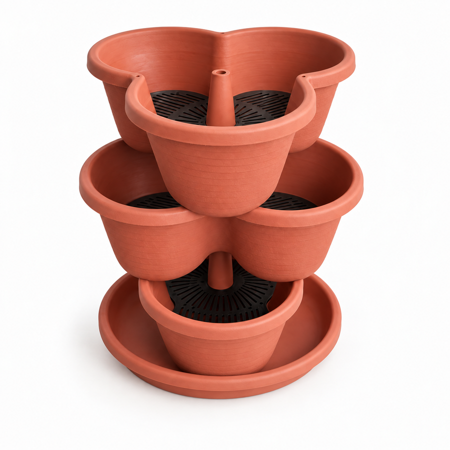 3 Tier Vertical Stackable Planter for Flowers Herbs Vegetables - Terracotta