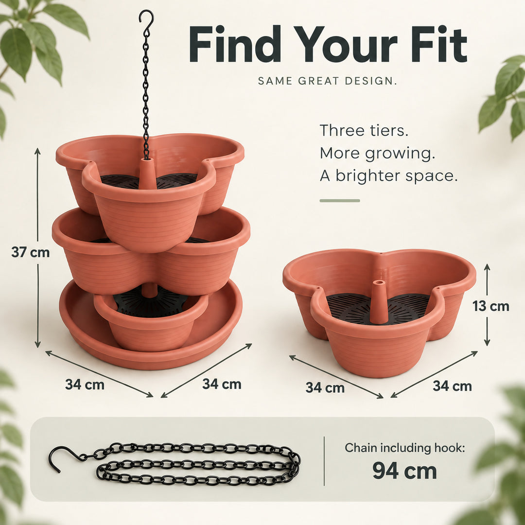 3 Tier Vertical Stackable Planter for Flowers Herbs Vegetables - Terracotta