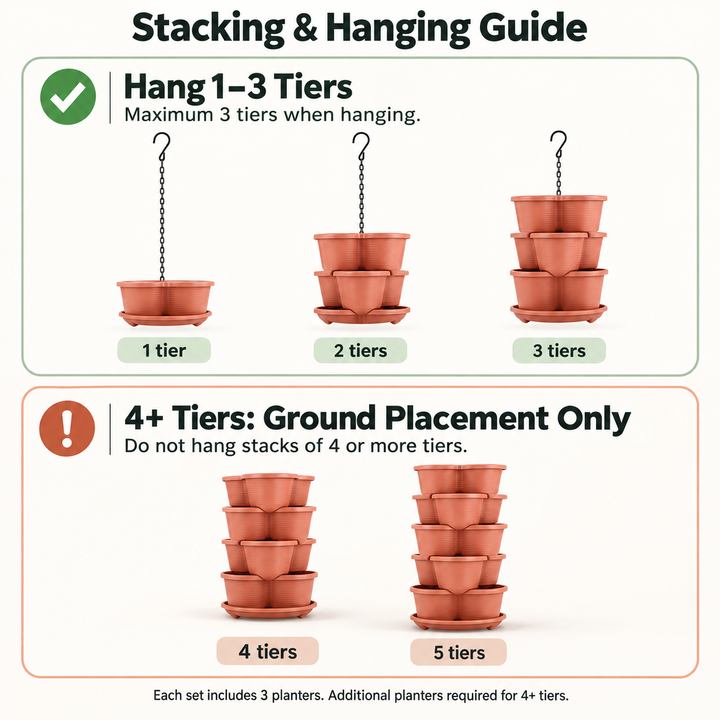 3 Tier Vertical Stackable Planter for Flowers Herbs Vegetables - Terracotta