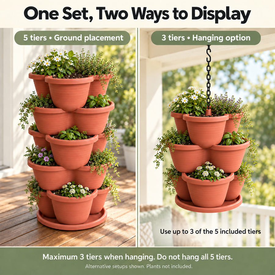 5-Tier Stackable Vertical Planter for Strawberries, Herbs, Flowers & Vegetables