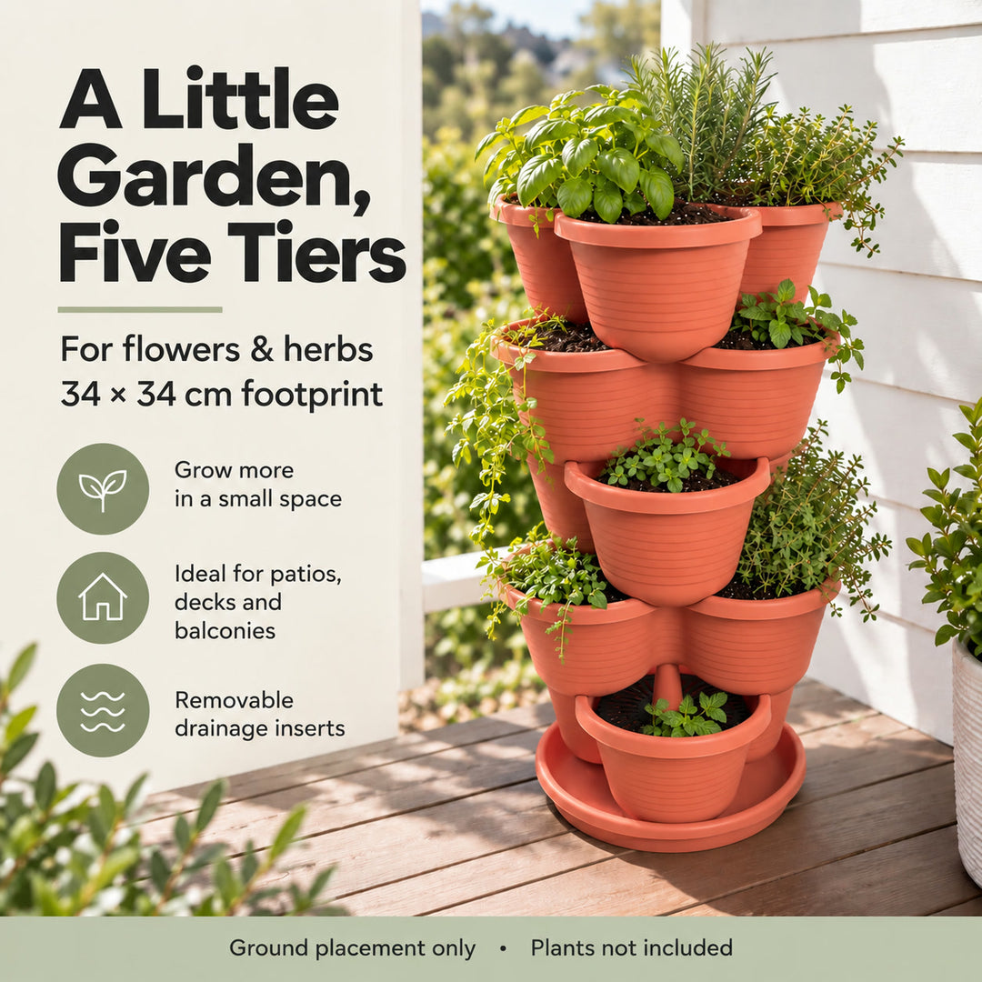 5-Tier Stackable Vertical Planter for Strawberries, Herbs, Flowers & Vegetables