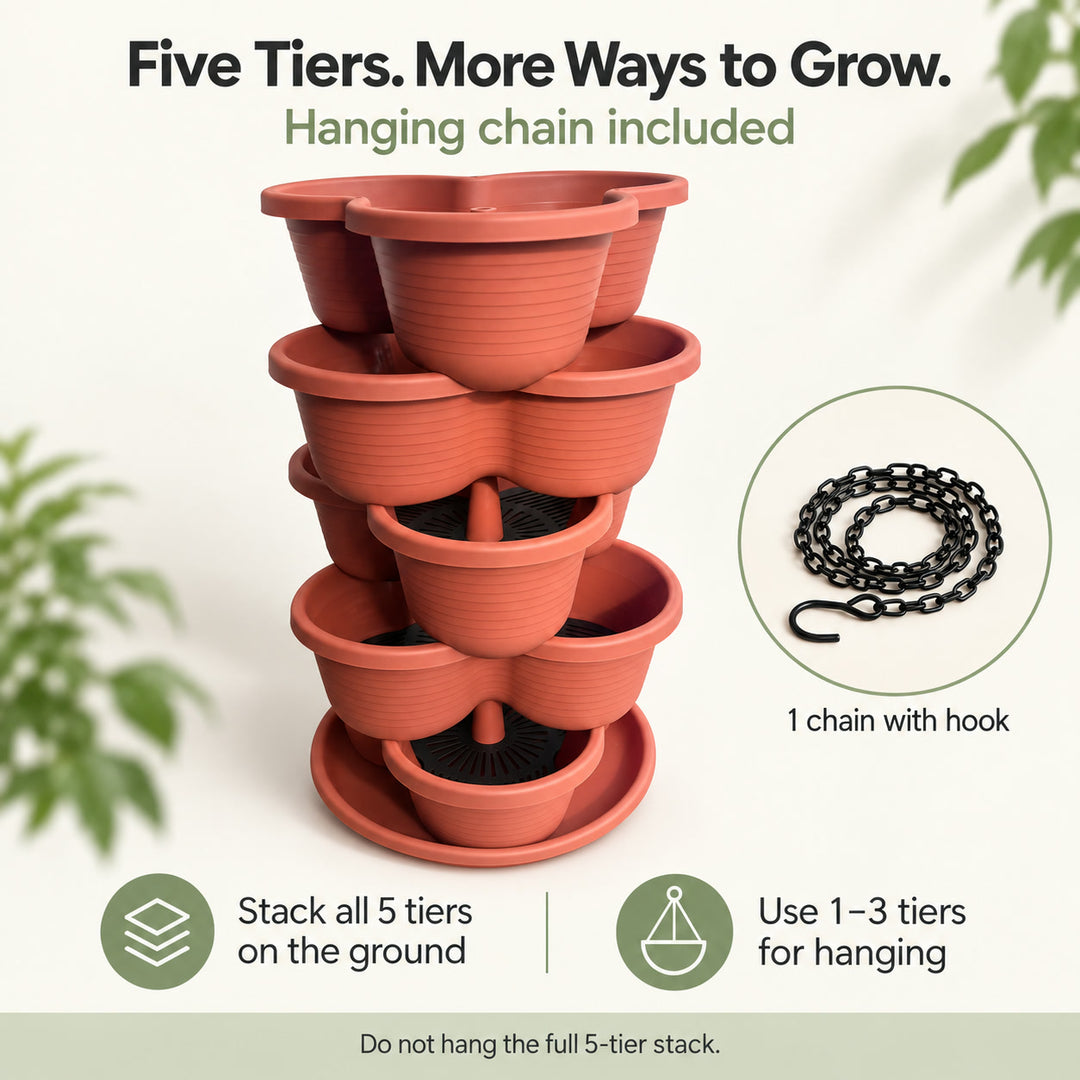 5-Tier Stackable Vertical Planter for Strawberries, Herbs, Flowers & Vegetables