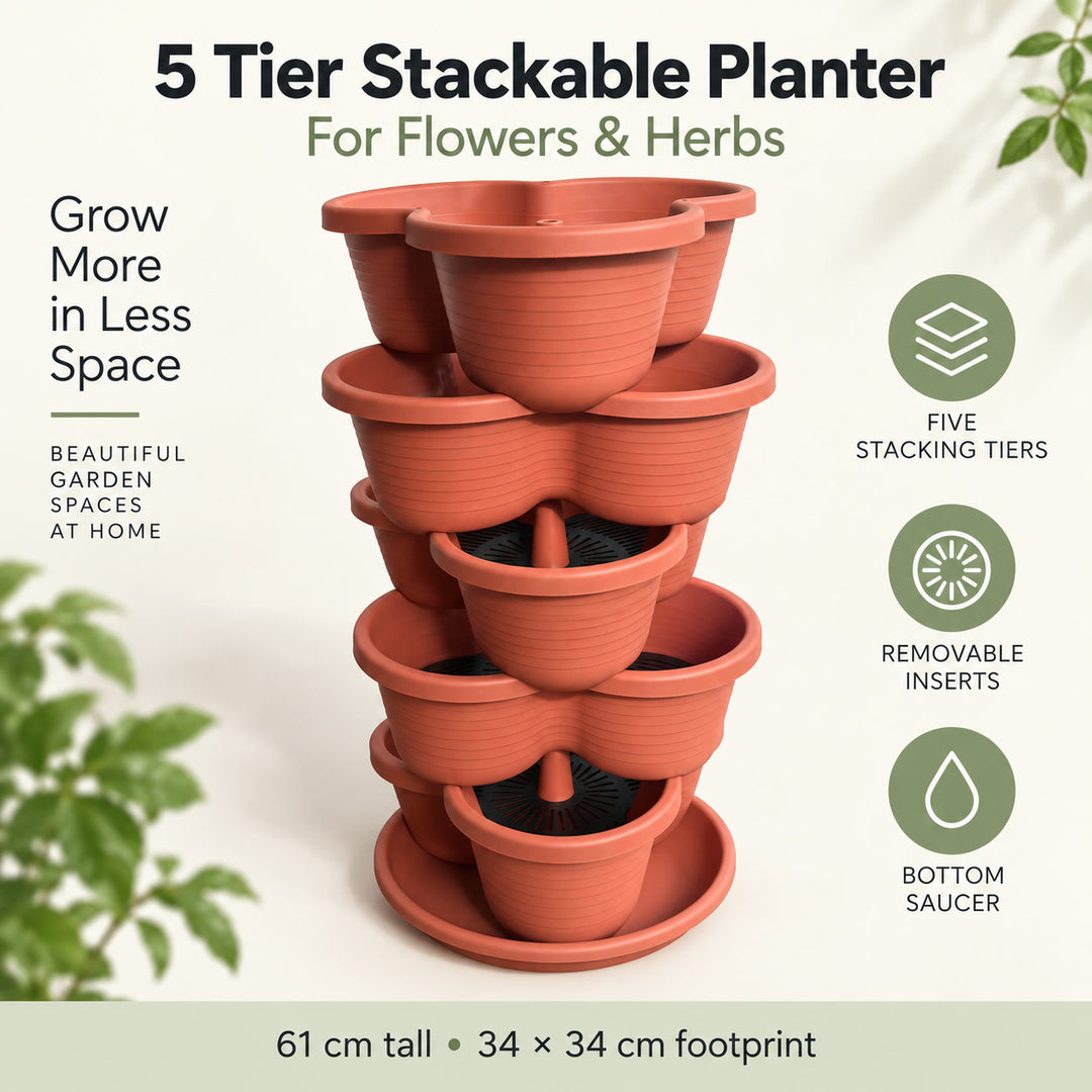 5-Tier Stackable Vertical Planter for Strawberries, Herbs, Flowers & Vegetables