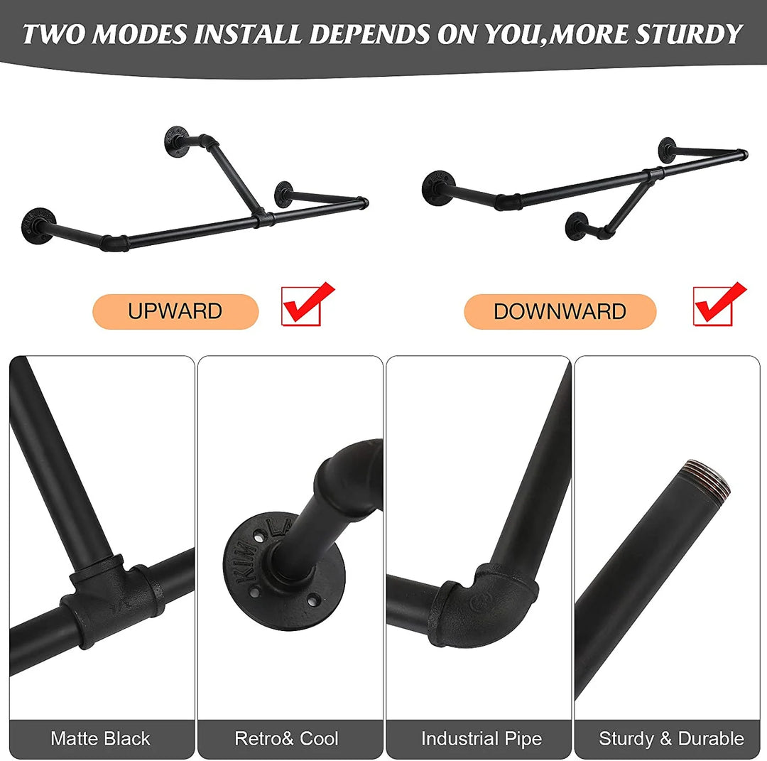 Wall Mounted Industrial Pipe Garment Rack-90CM