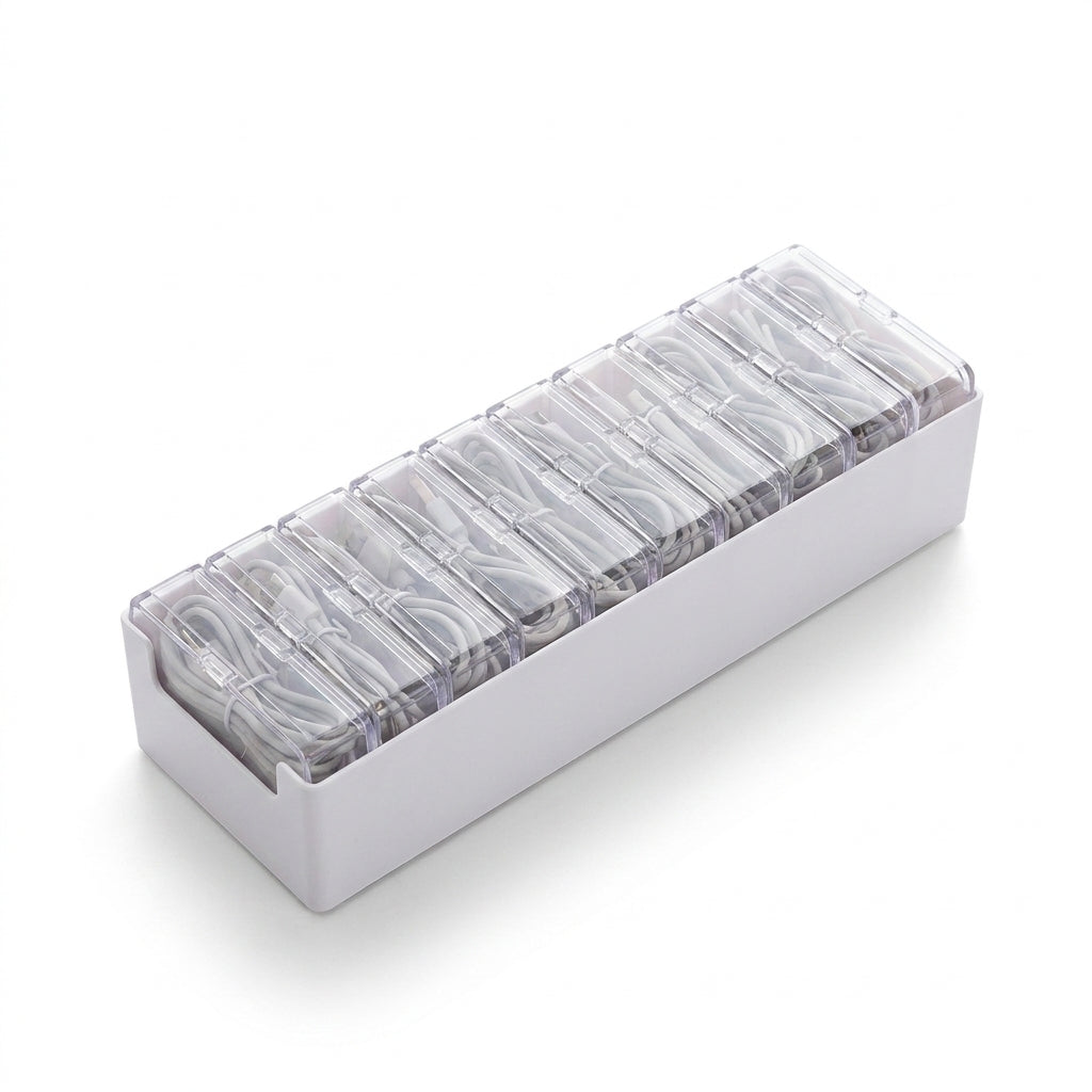 11-Compartment Clear Cable and Small Item Organizer Boxes - 2 Pack
