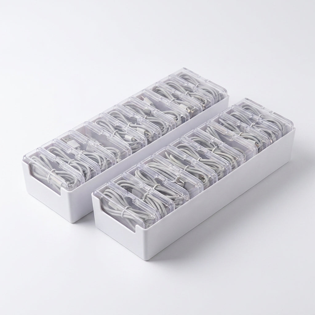 11-Compartment Clear Cable and Small Item Organizer Boxes - 2 Pack