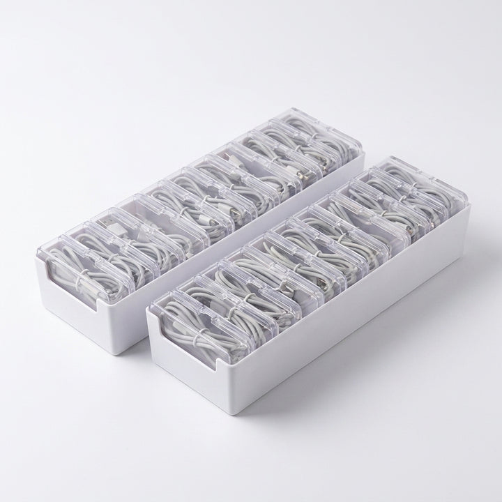 11-Compartment Clear Cable and Small Item Organizer Boxes - 2 Pack