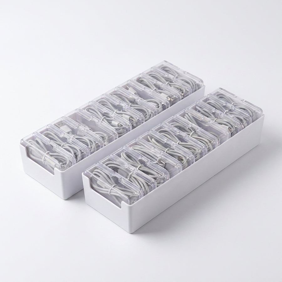 11-Compartment Clear Cable and Small Item Organizer Boxes - 2 Pack
