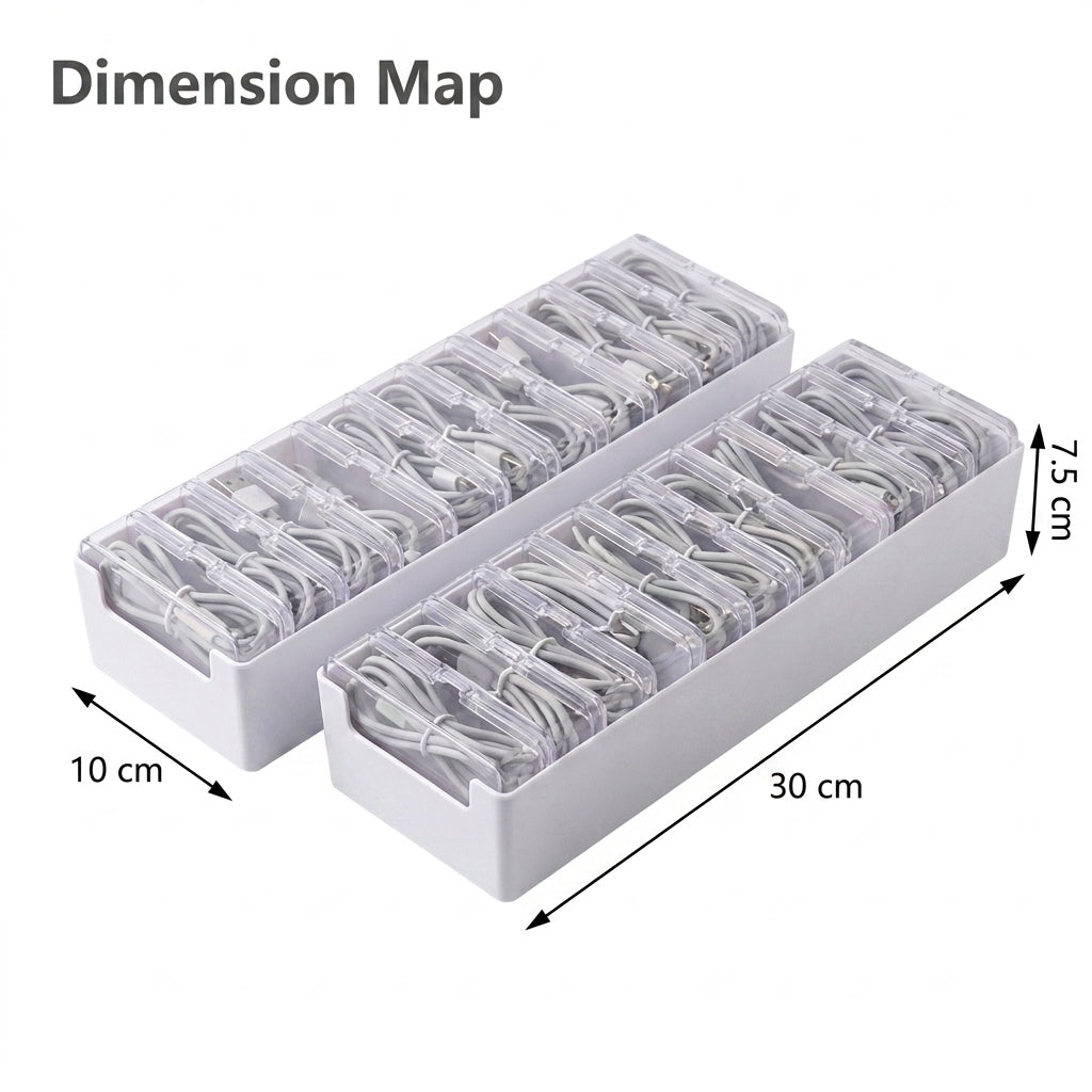 11-Compartment Clear Cable and Small Item Organizer Boxes - 2 Pack