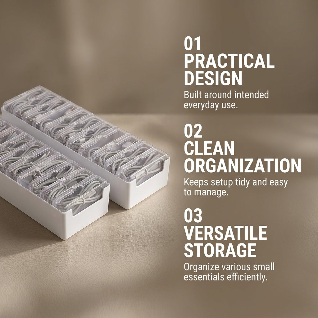 11-Compartment Clear Cable and Small Item Organizer Boxes - 2 Pack