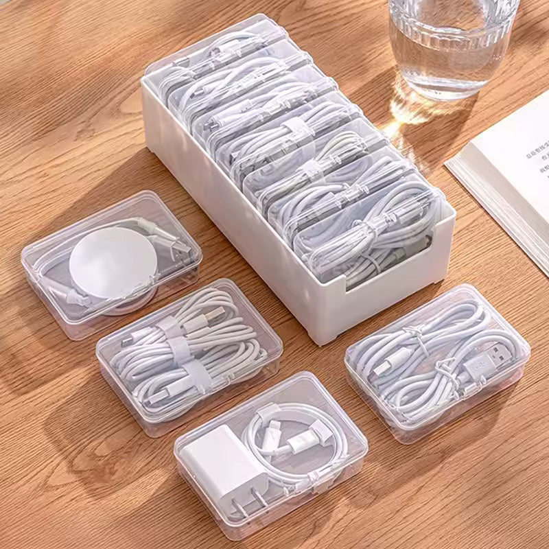 11-Compartment Clear Cable and Small Item Organizer Boxes - 2 Pack