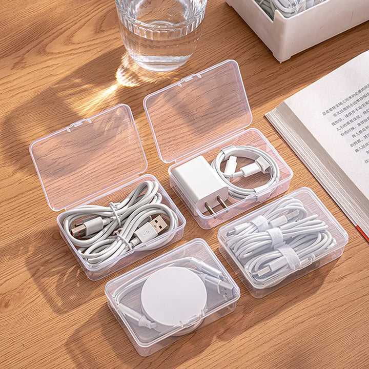 11-Compartment Clear Cable and Small Item Organizer Boxes - 2 Pack