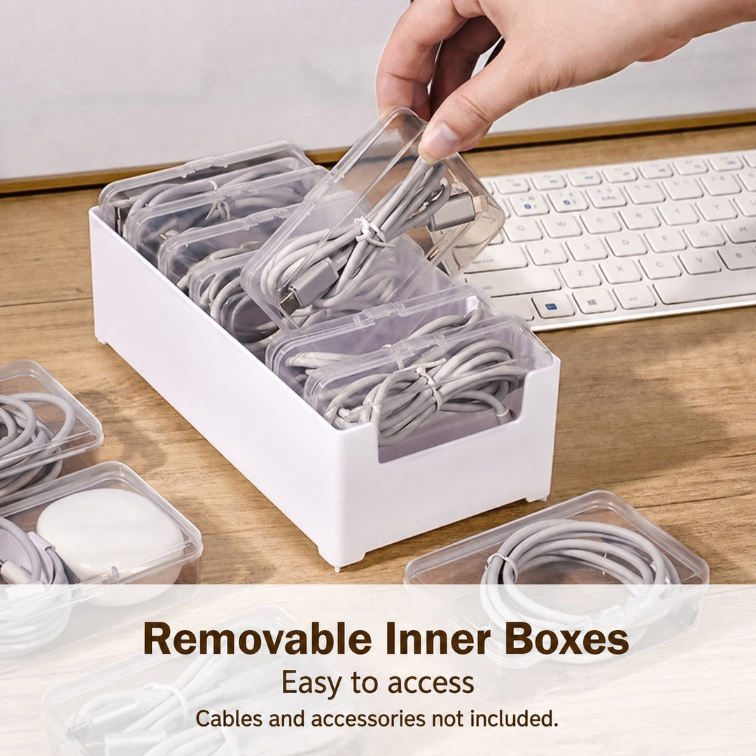 11-Compartment Clear Cable and Small Item Organizer Boxes - 2 Pack