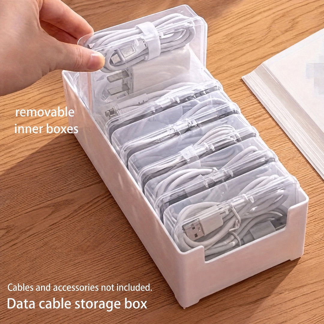 11-Compartment Clear Cable and Small Item Organizer Boxes - 2 Pack