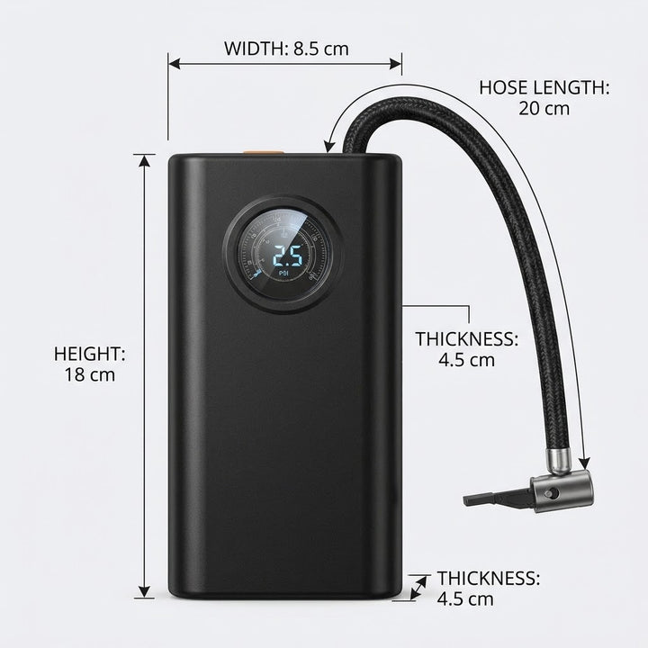 Portable Wireless Tire Inflator Pump with Digital Gauge & 3000mAh Battery