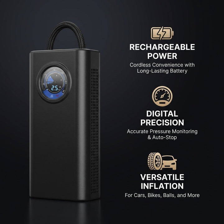 Portable Wireless Tire Inflator Pump with Digital Gauge & 3000mAh Battery