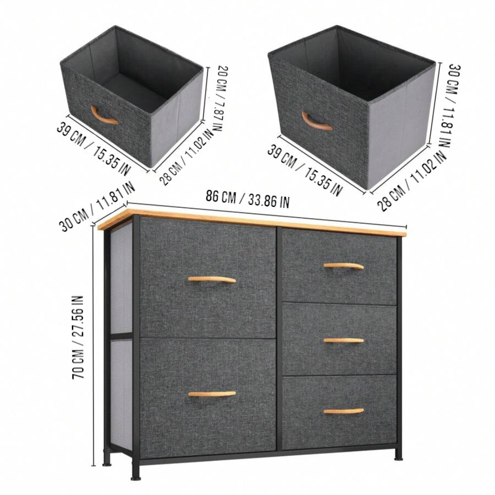 5 Fabric Drawers Storage Dresser -Dark Gray