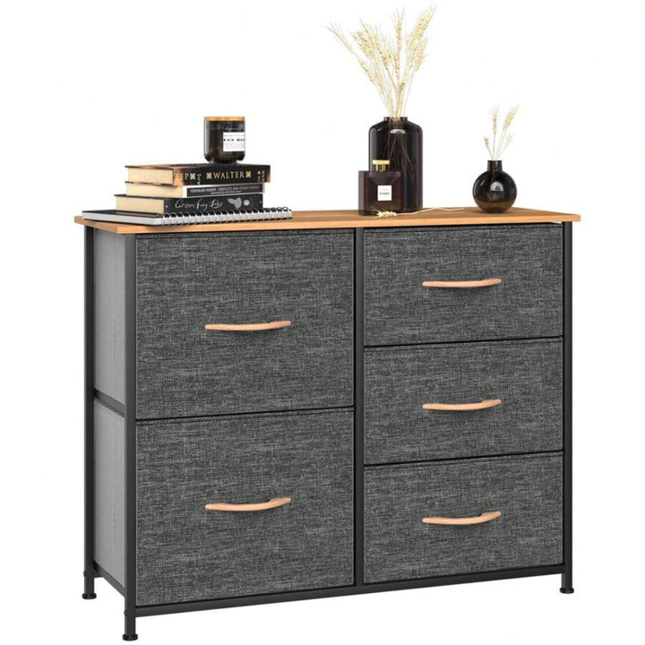 5 Fabric Drawers Storage Dresser -Dark Gray