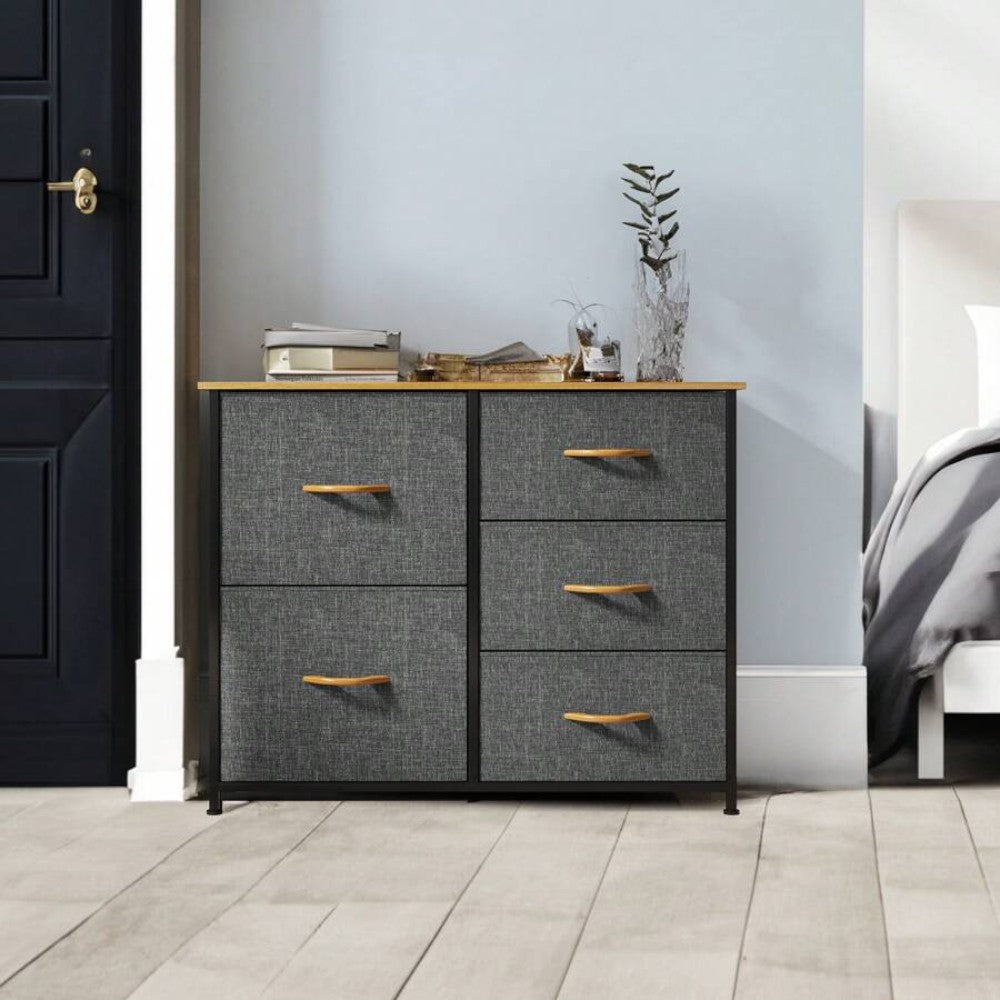 5 Fabric Drawers Storage Dresser -Dark Gray