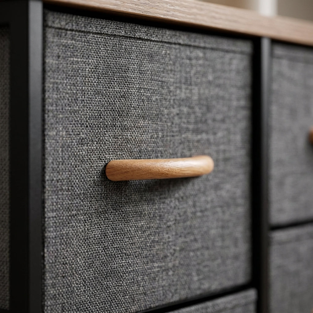 5 Drawer Fabric Storage Chest with Wood-Grain Top - Dark Gray