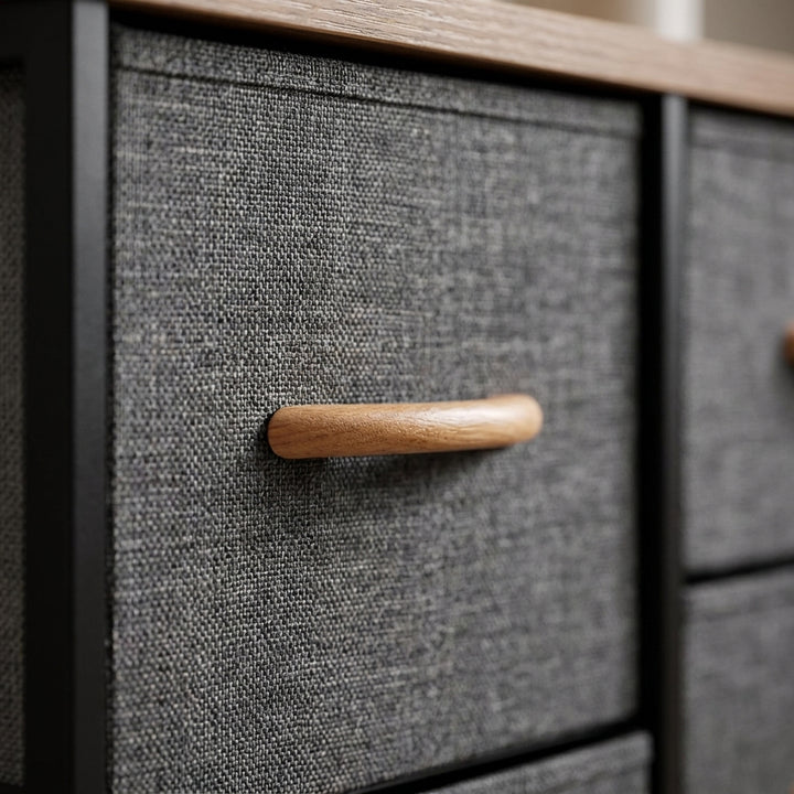 5 Drawer Fabric Storage Chest with Wood-Grain Top - Dark Gray