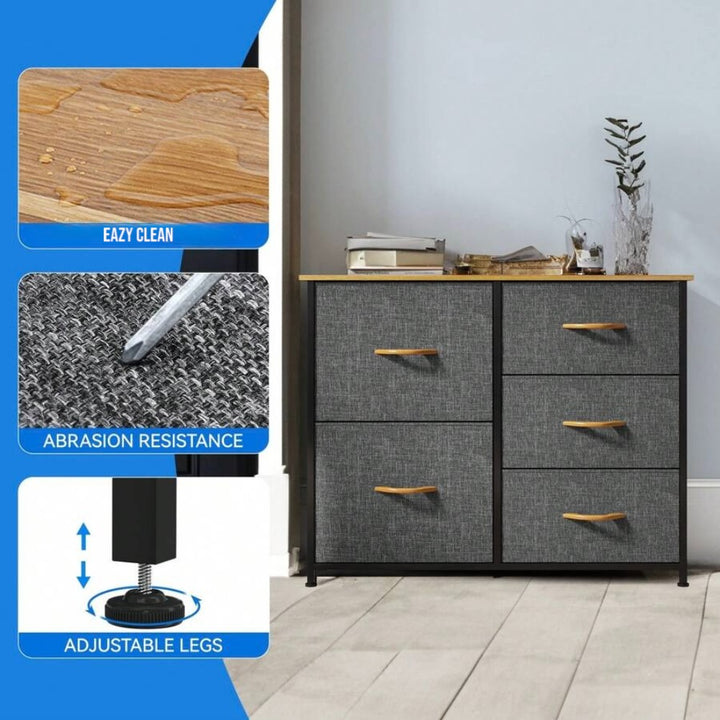 5 Fabric Drawers Storage Dresser -Dark Gray